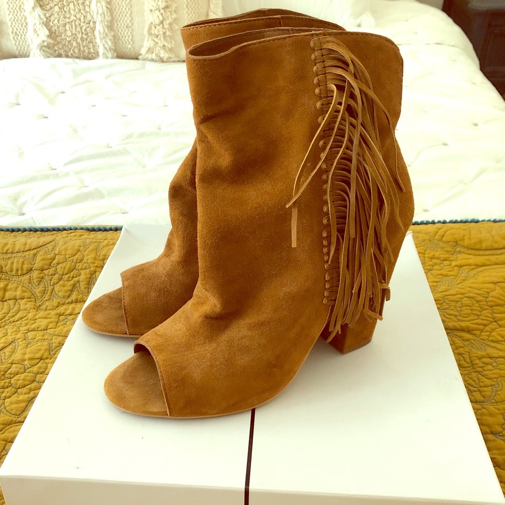 Dolce Vita fringe peep toe booties
